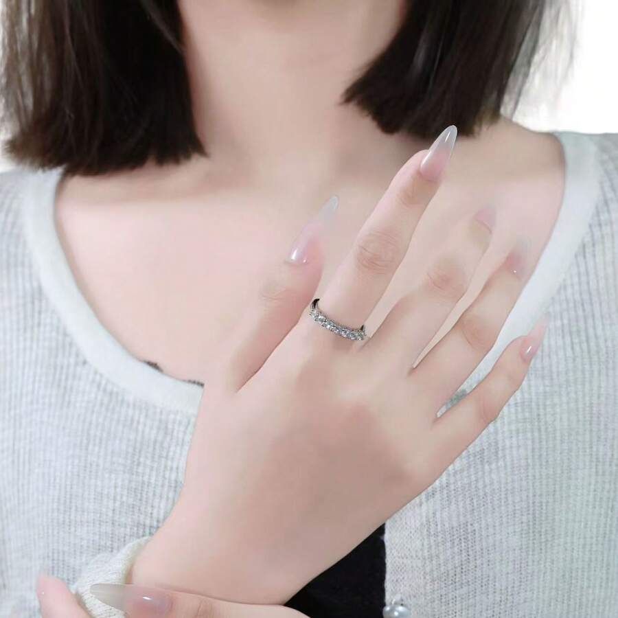 1pc Fully Paved Cubic Zirconia Ring, Fashionable & Versatile Luxury Jewelry For Women