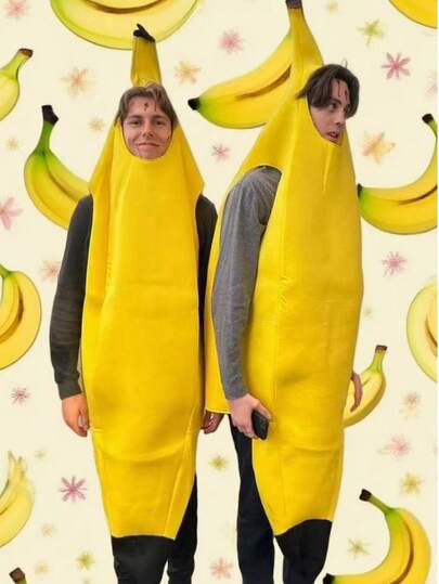 1 件男士香蕉连体裤、成人水果表演服装、水上派对创意服装、时装秀趣味香蕉装、酒吧表演服装、节日舞台服装。