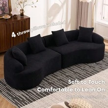 YOGLAD 110" Curved Cloud Couch Sofa, Boneless Sofa Modular Sectional Sofa With 4 Pillows, Deep Seat Chenille Sectional Couch, No Assembly Required Oversized 4-Seater Couches For Living Room, Modern Curved Sectional Couch For Apartment, Home Office And Lounge, Compressed Foam Cloud Couch With Plush Cushions, Soft And Cozy Couches For Living Room, Family And Pet-Friendly Boneless Sofa, Flexible Modular Sectional Sofa With Rounded Edges, Luxury Statement Sectional Couch, Oversized Deep Seating Cloud Couch, Contemporary Couches For Living Room, Easy To Move Sectional Couch, Space-Saving Modular Sectional Sofa, Comfortable Chenille Boneless Sofa For Relaxing, Reading And Entertaining - màu đen - Xem 1
