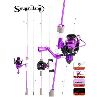 SOUGAYILANG 1.8m UL High-Carbon Trout Rod Combo With Spinning & Baitcasting Reel: Precision Brass Gear, Hybrid Wool-Metallic Drag & Low-Friction Ceramic Guides, Smooth Brass Drive, Powerful Hybrid Drag, - Easy To Use For Beginners, Great For Relaxing Outdoor Fishing