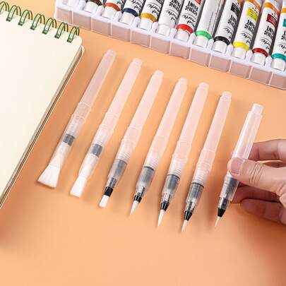 Set de 1/3/7 pinceles de acuarela - Fácil de rellenar, ideal para principiantes y artistas, pinceles de acuarela recargables. Pinceles de nailon premium con depósito de agua, 7 formas de pincel, adecuados para óleo, acrílico, acuarela - Excelente para proyectos de arte DIY, vuelta al colegio, Navidad, Halloween, suministros de manualidades de Acción de Gracias