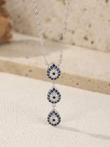 MODIAN 925 Sterling Silver Water Drop Blue CZ Pendant Necklace Y Style Link Chain Necklace For Women Fine Jewelry - Silver - View 4