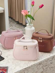 1PC Multi-Functional Travel Makeup Bag Waterproof Make Up Pouch Large-Capacity Cosmetic Storage Bag Portable Beach Bag Double-Layer PU Leather Cosmetic Bag Gift Bags Bathroom Toiletry Bag Ladies Travel Cosmetic Organizer Double-Layer PU Leather Material, Large-Capacity, Multi-Functional,