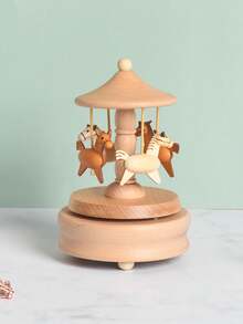1pc Rotating Carousel Music Box With Round Base, Requires Pressing Switch And Turning Bottom Mechanism To Activate
