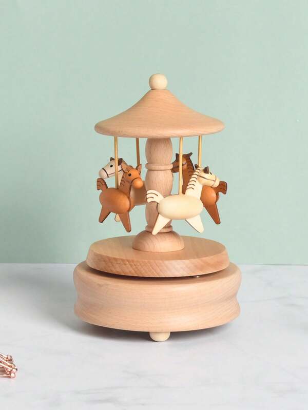 1 pièce Boîte à musique carrousel rotative avec base ronde, nécessite d'appuyer sur l'interrupteur et de tourner le mécanisme du fond pour l'activer