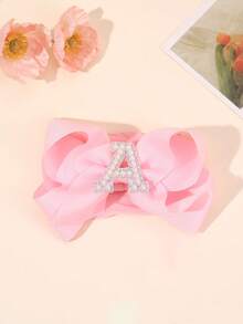1 pièce Bandeau à nœud large de couleur unie élégante de la lettre A à Z, convient aux filles et aux bébés, serre-tête nœud perle doux, accessoire cheveux en satin, décoration de cheveux à la mode - Rose bonbon - Voir 26