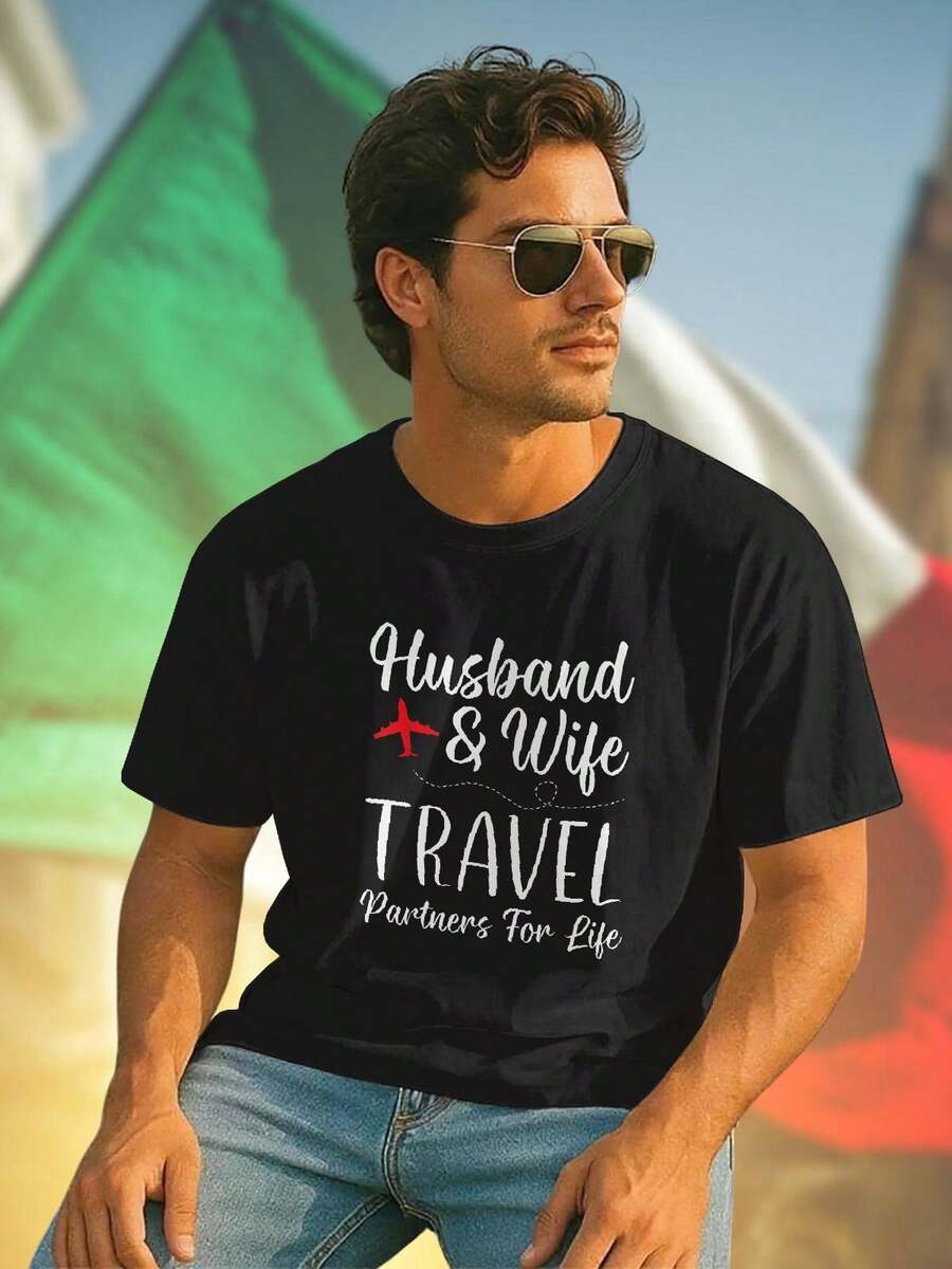 Husband Wife Travel Partners For Life Maglietta Uomo Donna Moda Coppia Viaggio Idea Regalo San Valentino Cotone Casual Comoda  Shopping Online Offerta
