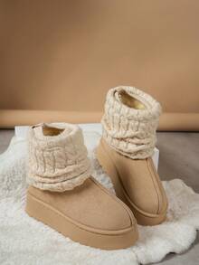 Bottes d'hiver/automne mignonnes, chaudes et à semelle épaisse, confortables. Bottes de neige mode polyvalentes avec doublure en peluche, tube court, personnalisées, fines, antidérapantes et en tricot.