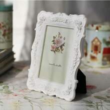1 pieza Marco de fotos con relieve de rosa, soporte de plástico blanco para carteles y decoración del hogar, regalo, fotos de cumpleaños, graduación y decoraciones navideñas/de Halloween - Ver 1