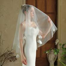 1pc Beaded Flower Single Layer Bridal Veil, Hairstyle Accessory Suitable For Wedding Dress Fall Clothes For Women