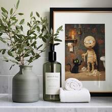 1PC Halloween Cat And Mummy Print, Funny Bathroom Decoration, Scary Halloween Decoration, Cat Lover Halloween Gift, Cat Litter Box Humor, Canvas Wall Art, Posters For Room, Home Decoration, Room Decoration Aesthetic, Room Decoration Stuff. Optional Frame