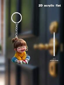 2 Pcs/1pc Cute 2D Acrylic Girl Keychain, New Style, Charming Keychain Accessory, Suitable For Bags And Wallets Car Keychain.Waterproof, Scratch Resistant, Burr Free, Clean Trimming Car Accessories Bag Charm School Cartoon - Multicolor - View 18