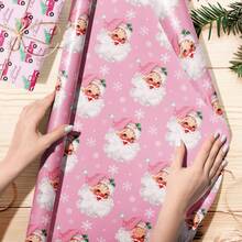 12 Stück rosa Weihnachtsgeschenkpapier, Weihnachtsmann, Schneemann, Schneeflocke, Stern, Baum Geschenkpapier, flach gefaltet Weihnachtskunstpapier, für DIY handgemachte Geschenkverpackung zu Weihnachten, Winter, Geburtstagen, Geschenkdekoration Papier, Party Geschenkbox Außenverpackung Papier.