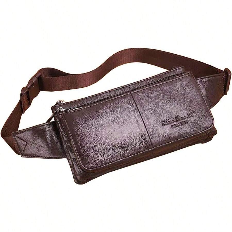 Hebetag Leather Waist Bag Fanny Pack For Men Women Travel Outdoor Sports Hiking Running Hip Bum Belt Slim Cell Phone Purse Wallet Thigh Pouch (Brown) - #03Coffee - View 1