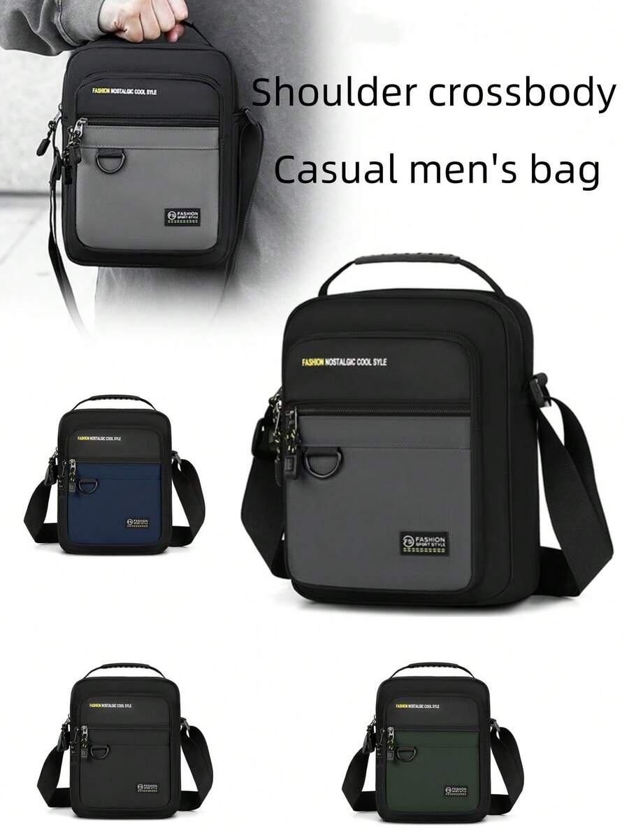 1pc New Vertical Nylon Material Multi-Layer Zipper Closure Adjustable Shoulder Strap Casual Daily Business Men Messenger Bag, Suitable For Commuting, Work, Business Meetings Canvas Tote Bag - Multicolor - View 1