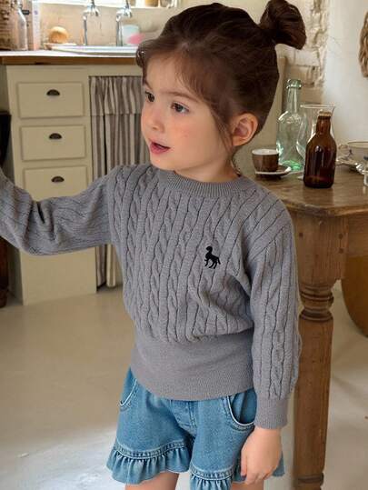 Dazy Kids 适合春秋季的年轻女孩休闲独角兽刺绣毛衣