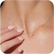 Gold Pendant Necklace For Women, Dainty Diamond Necklaces For Women Simple 14K Gold Plated Paperclip Choker Necklaces Cute Minimalist Open Oval Necklaces Gold Jewelry For Women Gifts - 玫瑰金+CZ迴紋針-玫瑰金 - 查看 1
