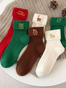 Christmas Socks For Women-Cute Mid-Tube Socks In Autumn And Winter, Big Red New Year Socks Japanese Cute Embroidery Cartoon Ins Socks - Multicolor - View 1