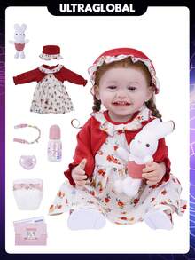 Brastoy Silicone Reborn Baby Doll Realistic 55cm Clothes Set Bottle Pacifier Plush - Màu Hồng baby - Xem 1