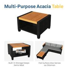 3-Piece Patio Furniture Set, All-Weather PE Rattan Outdoor Sectional With Storage Table, L Shape Outdoor Couch With Cushions, Small Wicker Patio Furniture For Balcony Garden