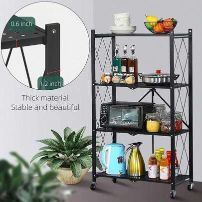 Storage Shelves, Closet Organizers And Storage 4-Shelf Foldable Metal Shelving Units 28" W X 14" D X 50" H For Garage Kitchen Bakers, Collapsible Orga