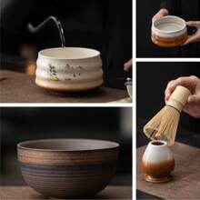 One-Piece Set Of 500ml/700ml Round Striped Ceramic Matcha Bowl, Song Dynasty Tea Ordering Tool Ceramic Threaded Tea Bowl, Tea Stand, Silver Flower Paper High-Temperature Roasting Process, Fadeless, Beautiful And Durable, Easy To Carry And Use, Suitable For Business Meetings, Art Appreciation, Outdoor Travel And Leisure Occasions Japanese Tea Ceremony Bowls And Tea Ceremony Accessories 1pc - Multicolor - View 7