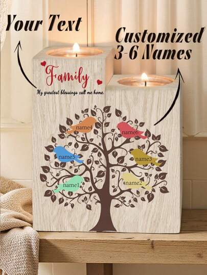 1pc Customized Ramadan Candle With Name, Tree Of Life Ramadan Blessing, Personalized Family Tree Wooden Tea Light Candle Holder, Laser Engraved Name, Home Decor, Christmas Gift For Parents & Family, Ramadan Home Decor, Ramadan Gift