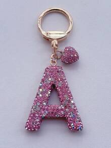 1 件粉色软陶瓷水钻镶嵌字母钥匙扣可爱个性吊坠女士包包配件汽车钥匙扣爱心装饰礼物送给妈妈和朋友情人节圣诞节万圣节配饰