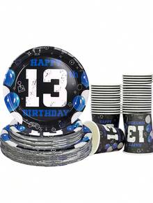 10 Stücke 13. Geburtstag Dekorationen für Jungen Blau Schwarz 13. Geburtstag Party Teller Becher offizielles Teenager 13 Geschirr für Teenager Jungen Glücklicher 13 Jahre alter Party Zubehör