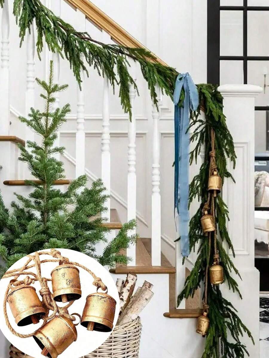 4/1pc Christmas Bell Ornament, Vintage Bronze Design Bell Ornament For Christmas Tree, Door, And Fireplace Decor, Christmas Wreath Accessory, Christmas And New Year Decoration