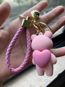 1 件女士粉色创意心形熊和兔子可爱毛绒钥匙扣，精致女友/情侣钥匙扣，手提包吊饰，汽车钥匙扣，日常使用卡通配饰 - 粉色 - 查看 13