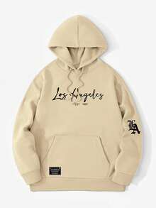 Krometka 男士休闲印花元素连帽衫，秋冬款 - 杏色 - 查看 6