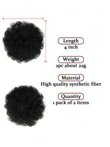2 件 4 英寸弹性发髻，蓬松蓬松卷发髻，天然黑色合成假发适合日常佩戴