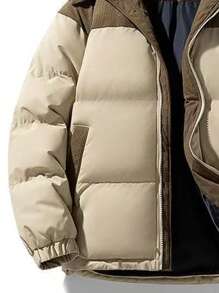 男士夹克，冬季灯芯绒拼色可拆卸连帽夹克，大口袋设计休闲宽松运动外套