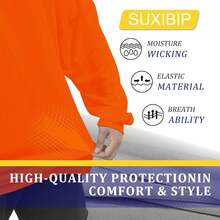 Hi Vis Safety Hoodie, High Visibility Shirts For Men, Long Sleeve, Construction Work Shirts With Sun Protective Hood - 安全黃 - 查看 11