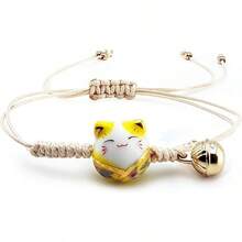 Omky Pulsera Ajustable Gatito de la Suerte| Varios Colores| Maneki Neko.| Gato de cerámica grande - NegroRosaVerde - Ver 13