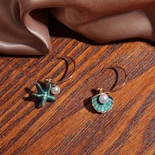 1 Pair Of Bohemian Seashell Starfish Pendant Earrings For Women, Gold Zinc Alloy With Faux Gemstones, Elegant Casual Wear And Perfect Gift For Valentine's Day Or Party, Earrings - Nhiều màu - Xem 5