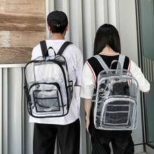 1pc Transparent Backpack, Transparent Backpack, Neutral Transparent Bag, School Transparent Backpack, Music And Sports Venues Dedicated Transparent Bag - Black - View 2