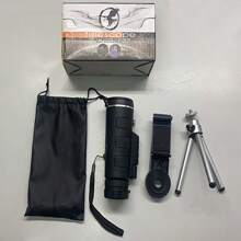 [高清单筒望远镜] 40x60mm 高清单筒望远镜 - 1 件，手动对焦，耐用橡胶，黑色 - 适用于户外运动、登山、狩猎、追踪、洞穴探险 - 黑色 - 查看 12