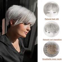 Short Hair Toppers Hairpieces For Women With Thinning Hair Synthetic Wiglet Hair Topper For Women With Thin Hair Large Coverage Top Crown Hairpiece For Woman Shades Of Dark Brown,Red And Golden - 淺灰色 - 查看 4