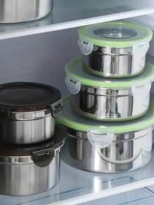 1 件带通风盖的食品容器,可拆卸排水盘,冰箱收纳盒,用于储存冷冻食品、水果和蔬菜,优质 304 级不锈钢,防漏、防潮、防臭,非常适合露营、午餐、剩菜、汤和沙拉(随机盖子颜色) - 彩色 - 查看 6