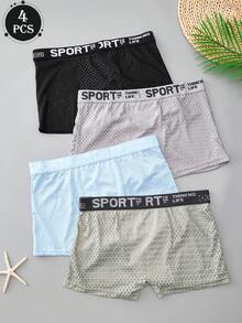 Męska, 4-częściowa, wygodna, sportowa, perforowana bielizna męska na płaskim obcasie, swobodna i oddychająca