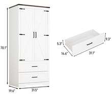 2/3/4 Doors Wardrobe Armoire Closet With Doors And Drawers, Farmhouse Wooden Armoire Storage Cabinet With Shelves & Hanging Rod For Bedroom - trắng - Xem 11