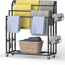 Free Standing Towel Rack For Bathroom, 4 Tier Floor Towel Holder Stand With Storage Shelves, Metal Blanket Rack Holder,Towel Drying And Display Rack Outdoor, Black - 黑色 - 查看 1