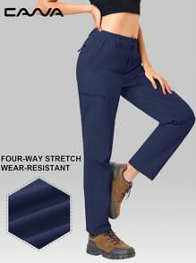 Cavva 女式防水徒步裤，速干，轻便舒适，弹力中腰，弹性侧边，5 个安全口袋，大腿拉链，直筒裤，高尔夫露营旅行 - 藏蓝色 - 查看 3
