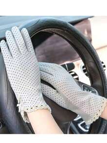 1双女士小圆点蕾丝防紫外线防滑驾驶手套，薄款触摸屏丝绸长手套秋季配饰 - 彩色 - 查看 22