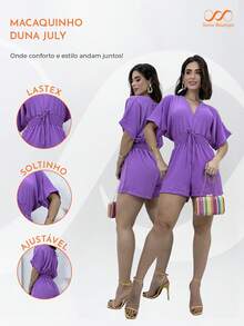 Duna Moda Elegant Short Sleeve Top Women's Jumpsuit - 紫丁香色 - 查看 4