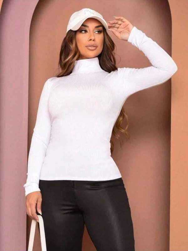 Cacharrel Blusa Feminina Manga Longa Segunda Pele Malha Canelada Tamanho P.M.G.GG