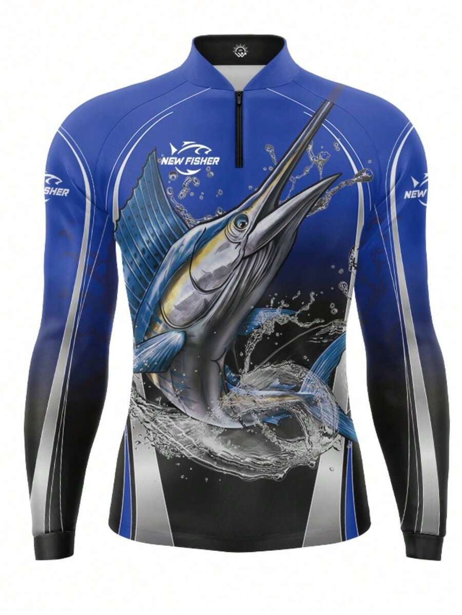 Camisa Camiseta de Pesca Marlin Gola Zíper Proteção Solar UV New Fisher - NF08 - MARLIN - Visão 1