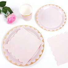 10 Stücke/25 Stücke/55 Stücke Wegwerf-Teller, -Becher und -Servietten im Blush Gold Rand-Design, Astronaut Teller, Becher und Servietten Party Zubehör, geeignet für Geburtstag, Hochzeit, Party, Familien-Picknick, wiederverwendbares (7inch/9inch, 9oz) Einweg-Geschirr Set